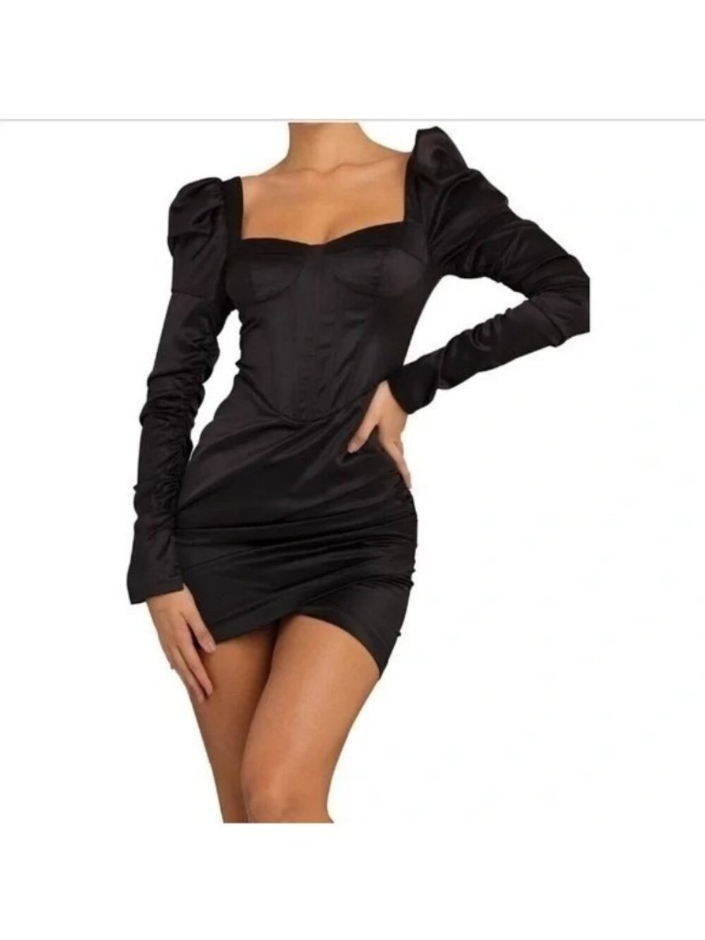 NWT Heiress Beverly Hills Black Satin Puff Sleeve Corset Dress X-Small / XS